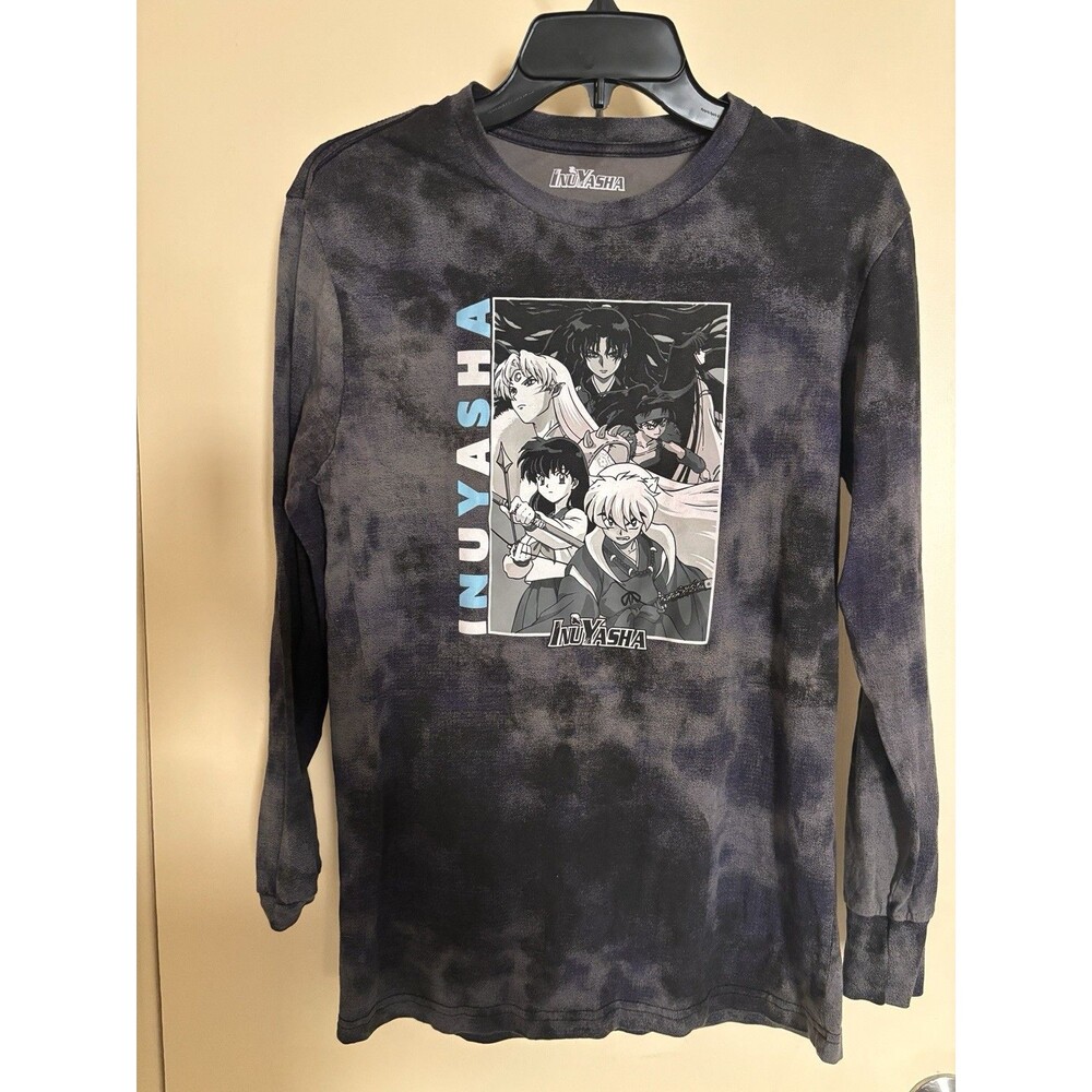 Inuyasha Mens Long Sleeve T Shirt Size M Cloud Dye Black Gray Graphic Print